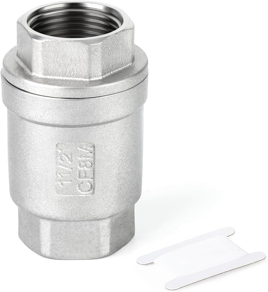 TAISHER 1PCS 304 Stainless Steel 1-1/2" Female Vertical Check Valve，Backflow Prevention, One Way Spring Check Valves CF8 WOG 1000
