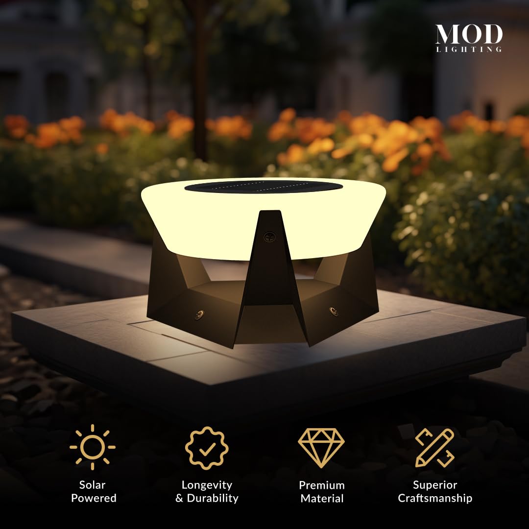 𝗠𝗢𝗗 𝗟𝗜𝗚𝗛𝗧𝗜𝗡𝗚 Skye | Solar Post Lights, Fence Solar Cap Lights Outdoor Waterproof IP65, Bollard Lights, LED Outdoor Lamp for Yard and Patio Dimmable with Remote (Medium | 11x6" | Warm White)