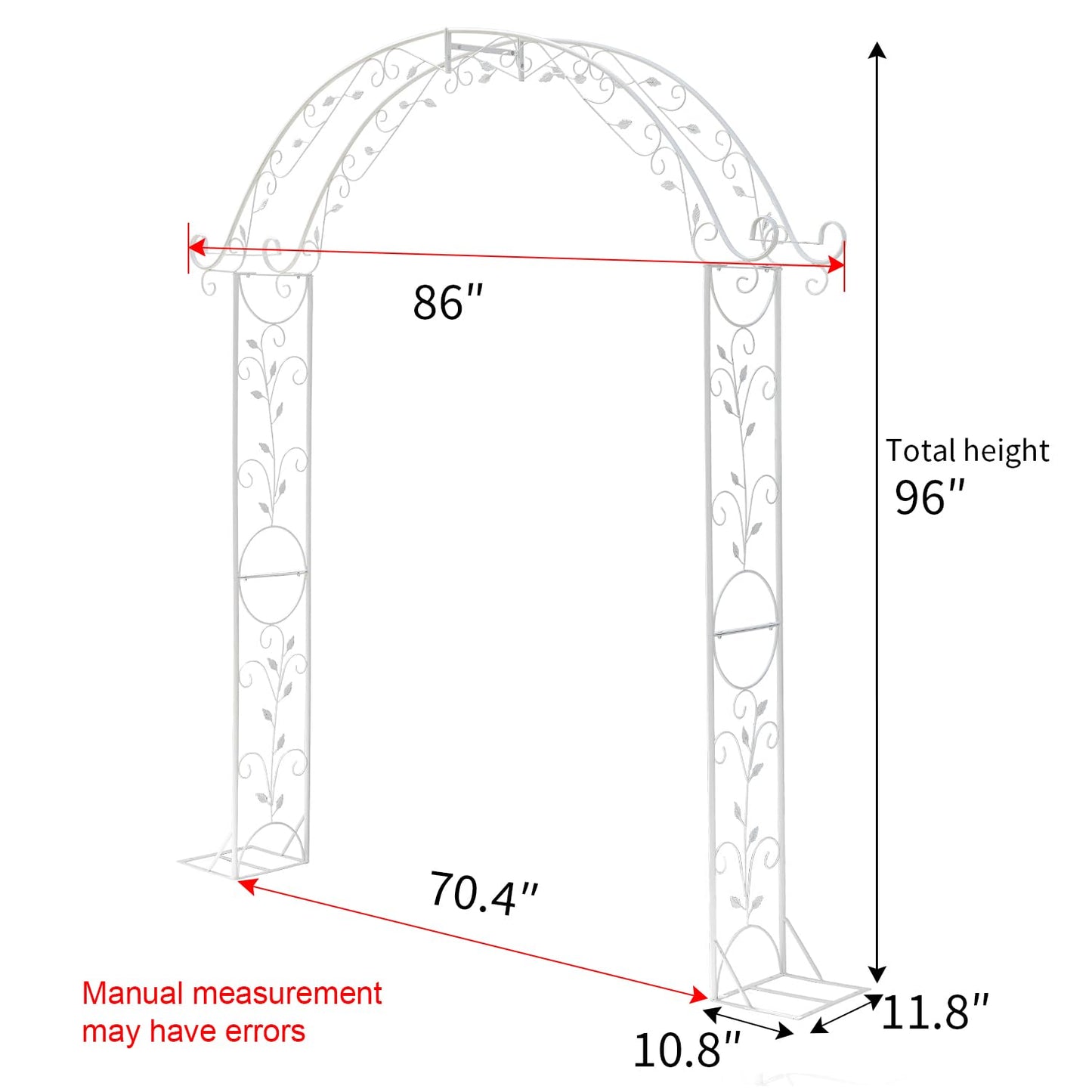 Sungmor Metal Garden Arbor, 92.5" High x 11.8" Wide Outdoor Garden Arch Trellis, Elegant White Archway for Wedding Party Event, Climbing Plants and Vine Flowers Support, Lawn Patio Yard Decoration