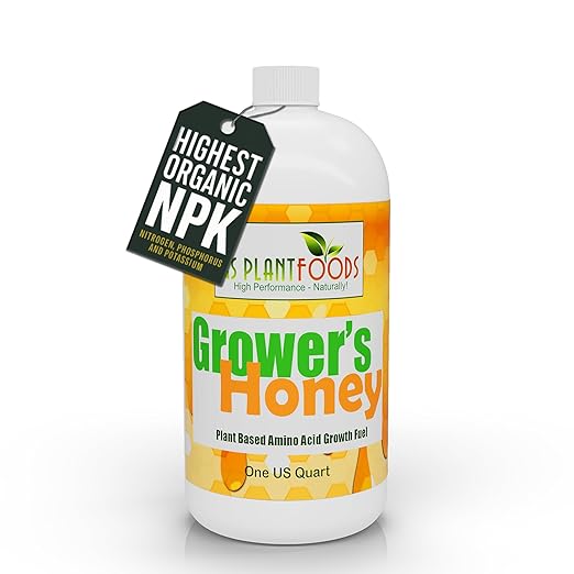 Grower’s Honey Plant Based Liquid Fertilizer - Organic Plant Food for Huge Vegetative Growth (1 Quart) - Liquid Fertilizer for Vegetables, Bigger Flowers and Jumbo Fruits