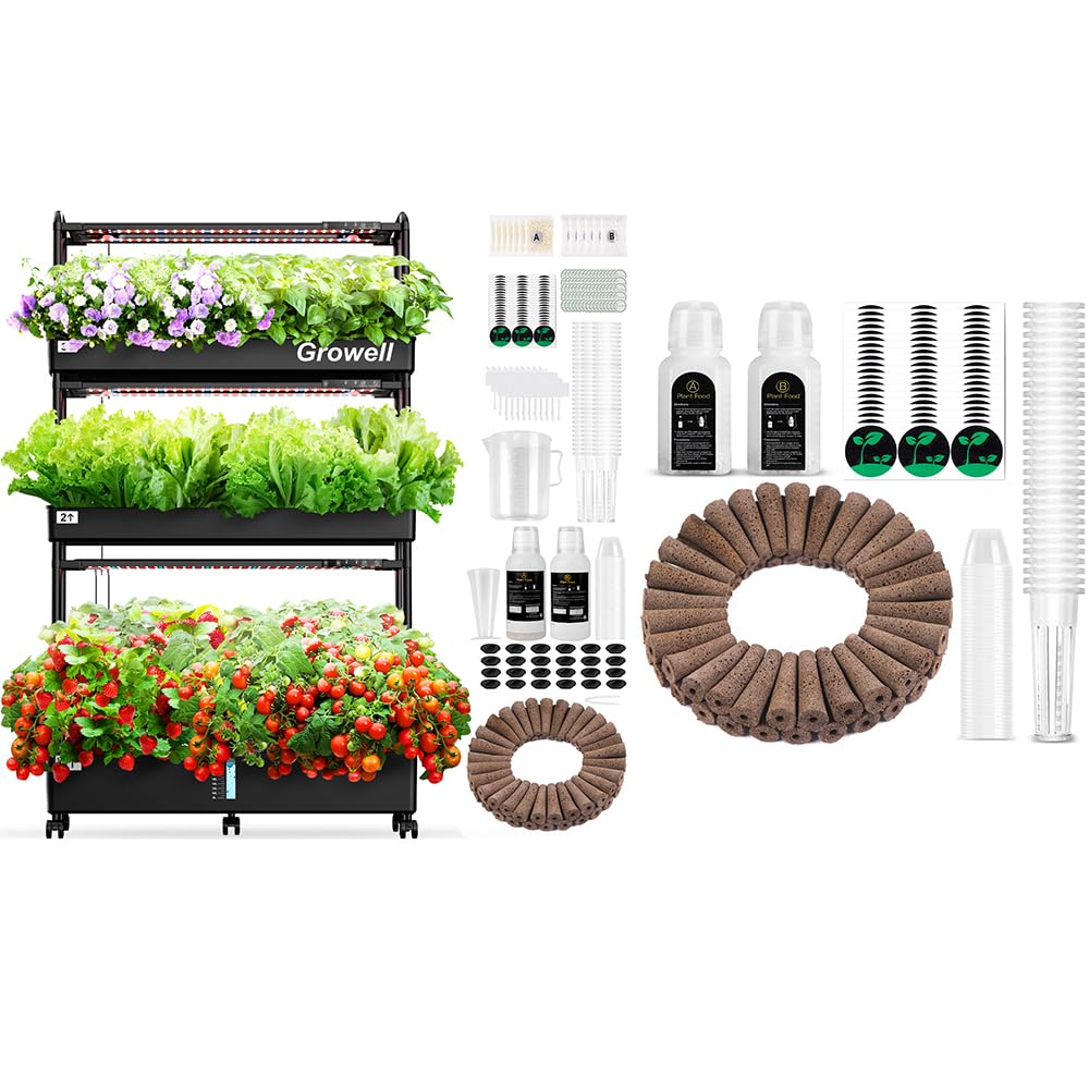 Growell 90 Pods Large Hydroponics Growing System Kit & 182 pcs Seed Pod Kit