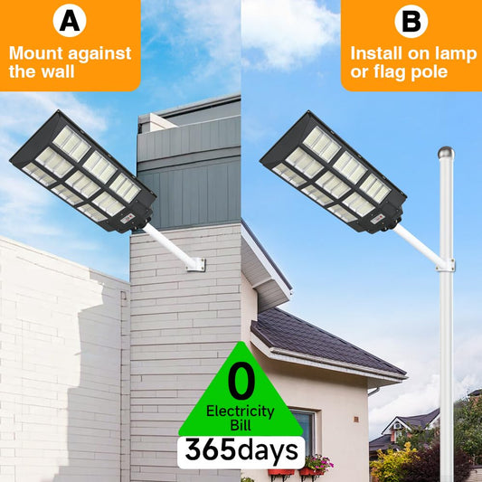 24000W Solar Street Lights Outdoor, 24000 Lumens Dusk to Dawn Motion Sensor Security Flood Light with Remote Control, Wireless, Waterproof, Perfect for Garden,Yard, Street, Parking lot 2 Pack
