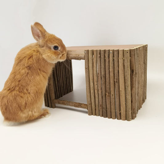 Large Wooden Rabbit Nest Bunny House and Hideouts Small Animal Play Hideaway Hut for Indoor Adult Rabbit Guinea Pig Chinchilla Habitat (Rectangle)