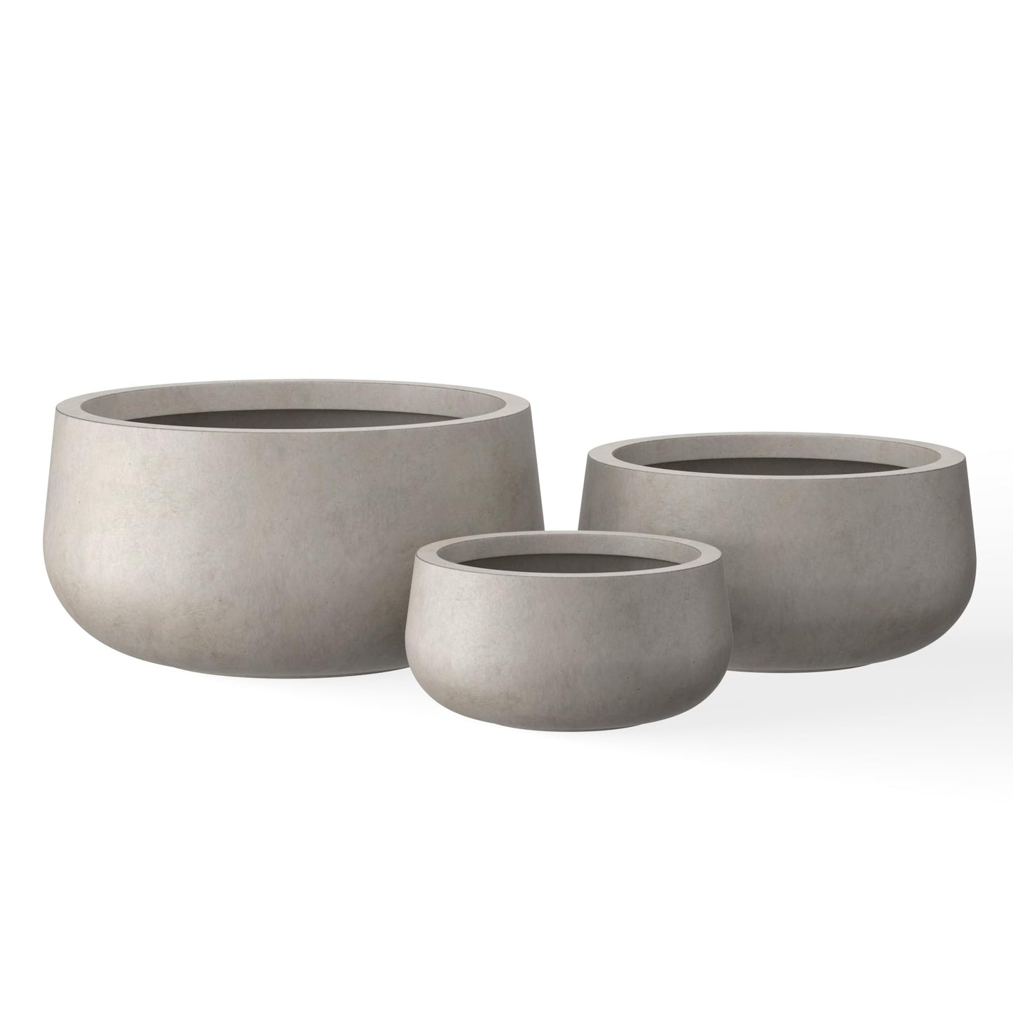 Kante 19.6",15.7",11.8" Dia Round Concrete Planters Set of 3, Outdoor Indoor Large Plant Pots with Drainage Hole, Modern Curvaceous Design, Weathered Concrete