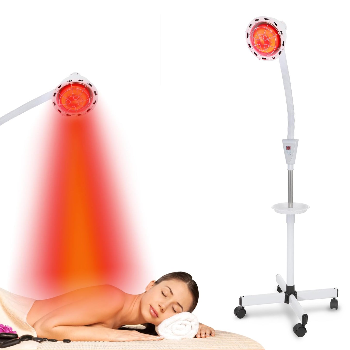 VARIPOWDER Infrared Heat Lamp, Near 275w Red Light Therapy Device for Body Pain Relief with Stand and Tray/Remove Control Joint Pain Muscle Aches
