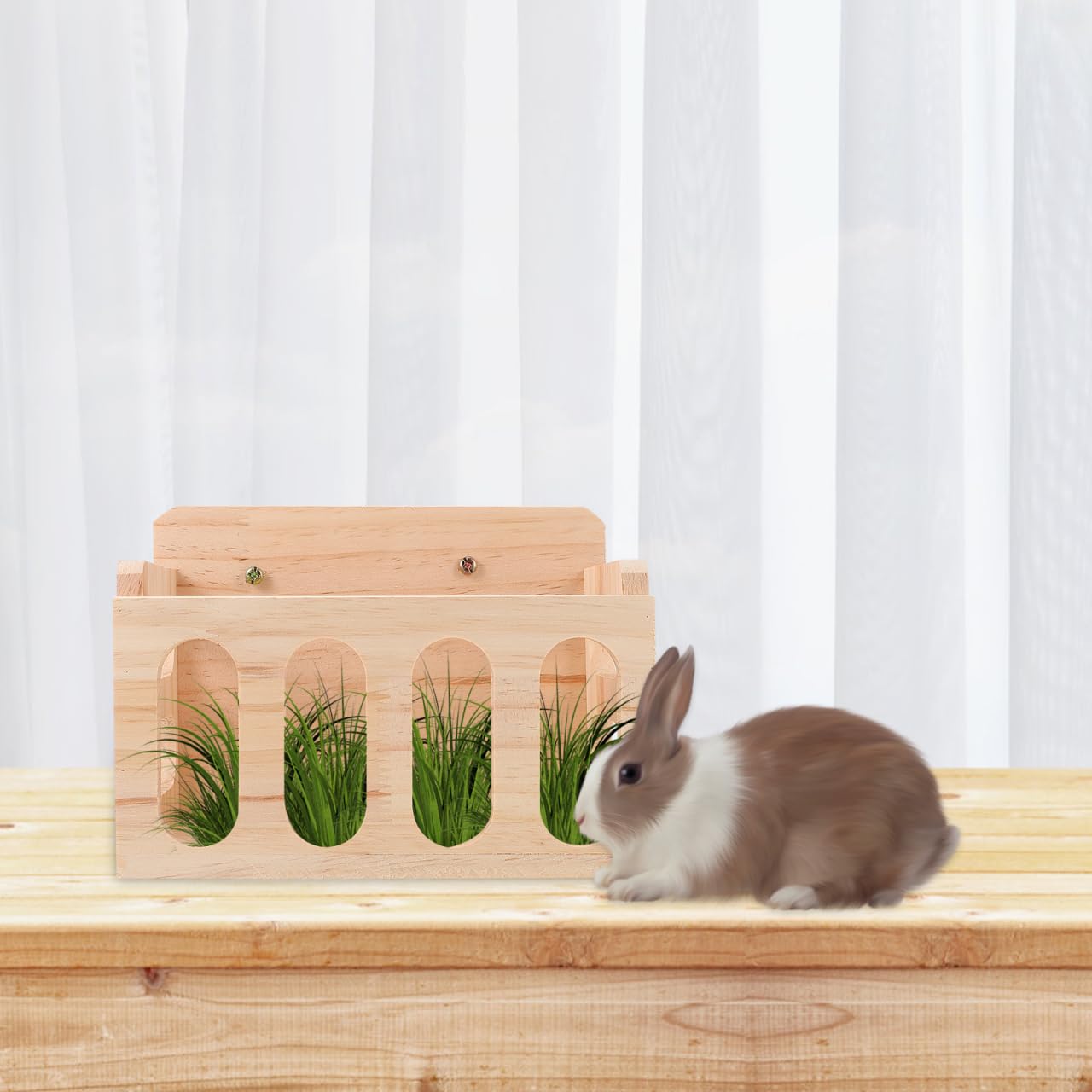 Rabbit Feeder Bunny Food Manger Wooden Manger Rack Grass Holder Cage Feeder Pet Supplies for Guinea Pig Chinchilla Hamster 23. 5X14X17. 5CM