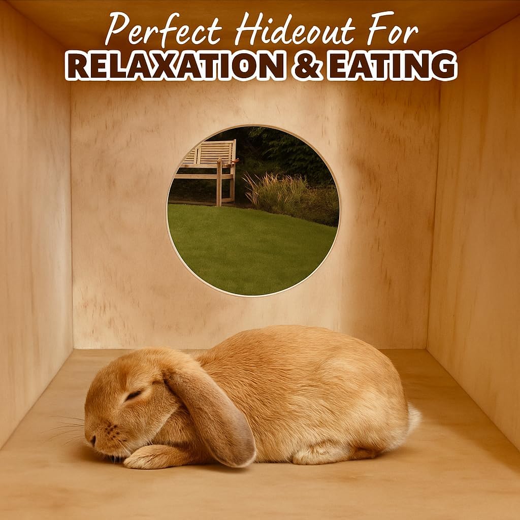 NIKOS PETS - Wooden Rabbit Hideout, Rabbit Bed, Indoor Hutch, Bunny House Pet for Bunnies, Guinea Pigs, Outdoor Shelter Hut, Small Animal Hideaway, Bunny Playground (12.5 x 12.5 in)