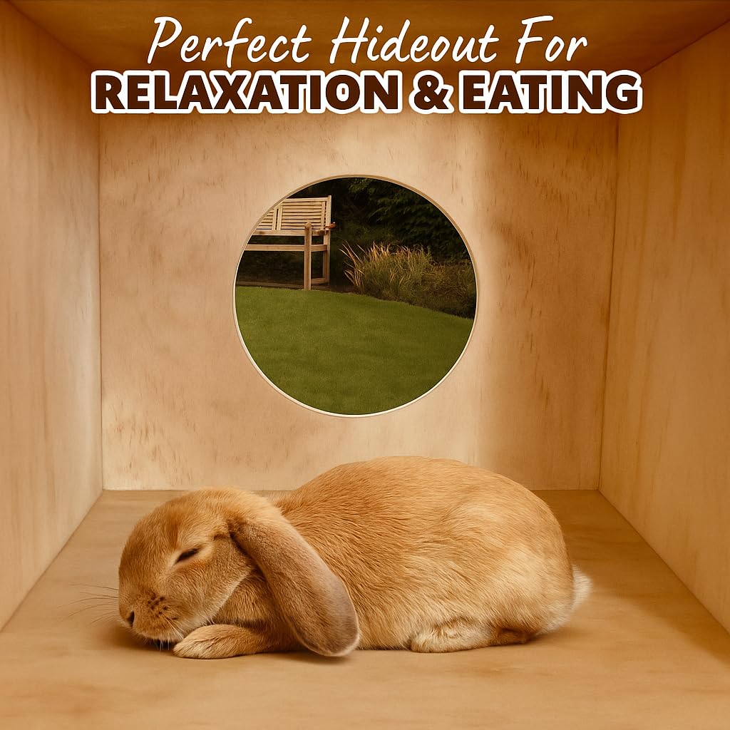 NIKOS PETS - Wooden Rabbit Hideout, Rabbit Bed, Indoor Hutch, Bunny House Pet for Bunnies, Guinea Pigs, Outdoor Shelter Hut, Small Animal Hideaway, Bunny Playground (12.5 x 12.5 in)