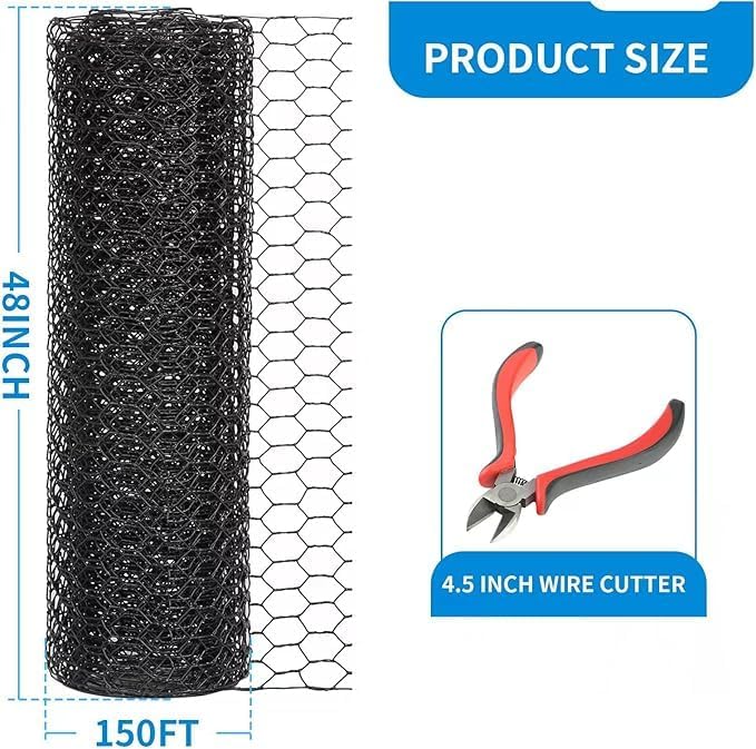 24'' x 50' Black Chicken Wire Fencing, 1 inch Chicken Wire and 20 Gauge Poultry Netting, Garden Mesh Fence Roll for Floral Arrangements,Crafts, Farm,Livestock,Pet Protection