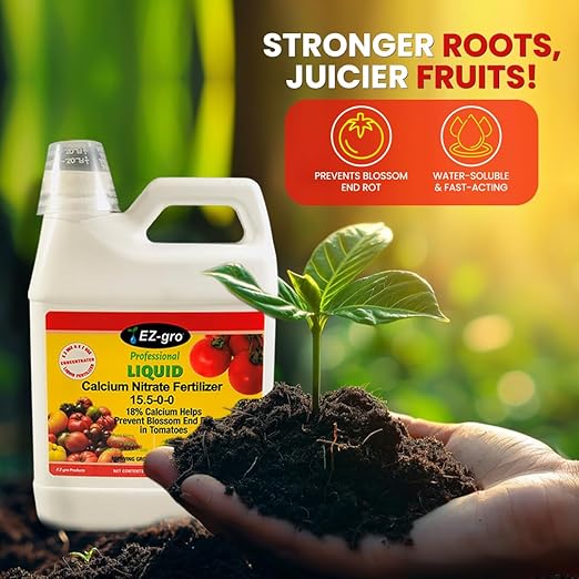 EZ-GRO Calcium Nitrate 15.5-0-0 Fertilizer - Liquid Plant Food, Calcium Nitrate Fertilizer 18% Calcium Prevent Blossom End Rot in Tomatoes, Calcium Nitrate for Tomatoes with Hydroponic Nutrients