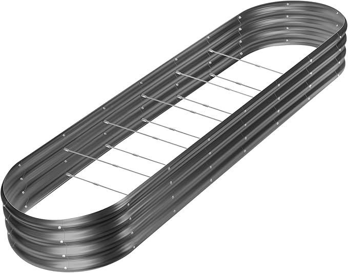Land Guard 8×2×1ft Galvanized Raised Garden Bed Kit, 108 Gallon Capacity Raised Garden Boxes Outdoor, Oval Metal Raised Garden Beds for Vegetables, Gray(with 10 Connecting rods)