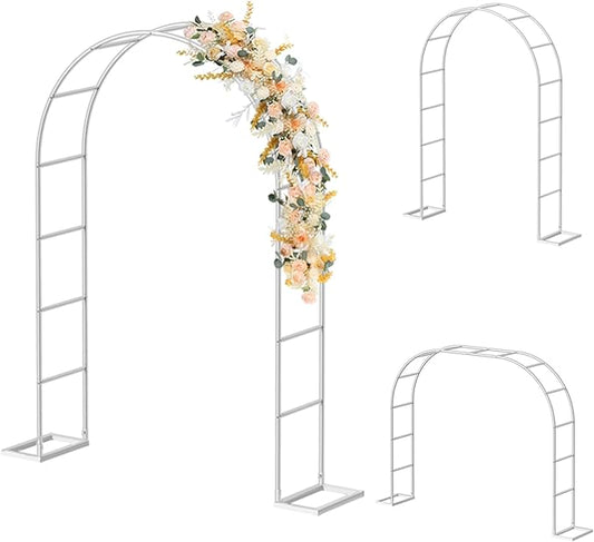 HEOMU Garden Arch Trellis, Metal Garden Arbor with Base, 5.3'W x 7.6'H or 7.9'W x 6.3'H, Assemble Freely 2 Sizes, Arch Trellis for Climbing Plants Outdoor Wedding Bridal Party Decoration, White