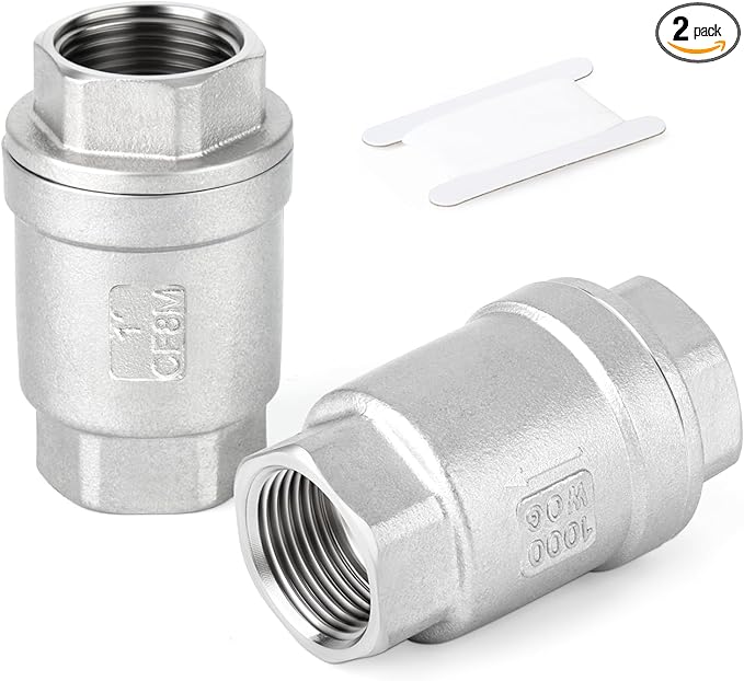 TAISHER 2PCS 304 Stainless Steel 1" Female Vertical Check Valve，Backflow Prevention, One Way Spring Check Valves CF8 WOG 1000