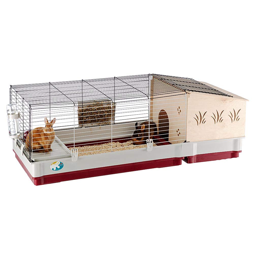 Ferplast Krolik Extra-Large Rabbit Cage w/ Wood Hutch Extension Rabbit Cage Includes All Accessories and Measures 55.9L x 23.62W x 19.68H and Includes ALL Accessories