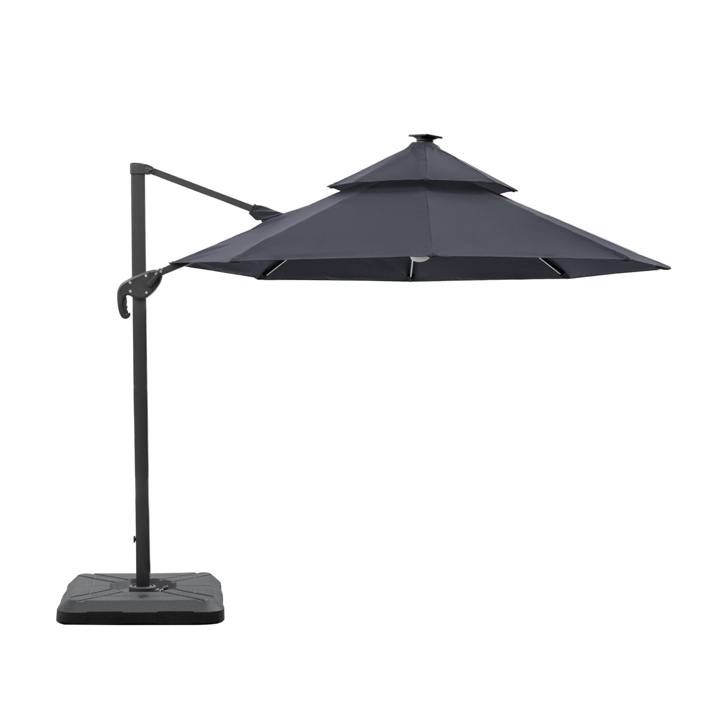Greemotion Pire 8-foot Cantilever UV-resistant Shade Rotation Tilt Umbrella with Heavy Base and Built-in Solar Panel LED Light for Outdoor, Porch, Pool, Deck, Grey