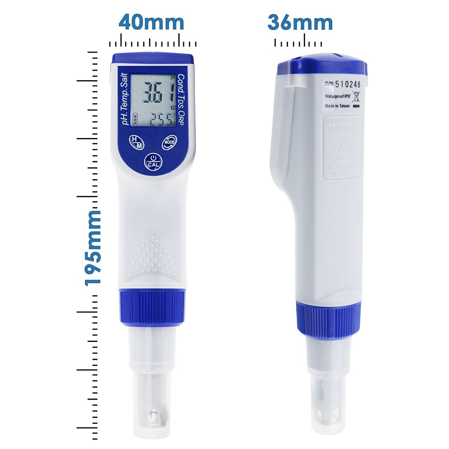 TEKCOPLUS 6-in-1 Water Quality Tester, Waterproof Digital Pen Type Multiparameter Water Tester Combo Pen with pH/ORP/EC/TDS/Salinity/Temperature Testing Kit and Replaceable ORP Probe