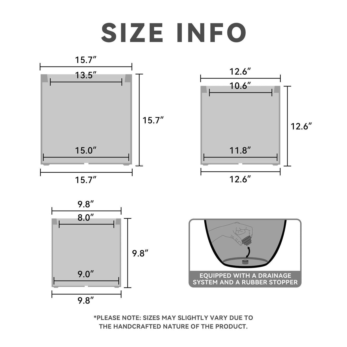 Kante RC0119ABC-C80011 Set of 3 Lightweight Concrete Modern Cylinder Outdoor Planters, 15.8, 12.9 and 9.8 Inch Diameter, Pure White