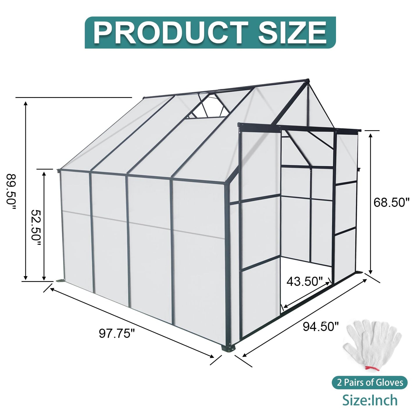 Ball & Cast 8X8 FT Greenhouse for Outdoors,Double Sliding Door Polycarbonate Raised Plant Base with Drainage System & Galvanized Frame,Backyard Anchor Aluminum Heavy Duty Walk-in Green Houses,Black