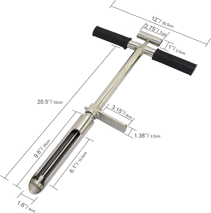 Soil Sample Probe 20” with Ejector and Foot Pedal,Soil Probe Stainless Steel T-Style Handle Soil Test Kit,Soil Probe Rod for Soil Sampling Plant Care/Agriculture/Garden/Farm