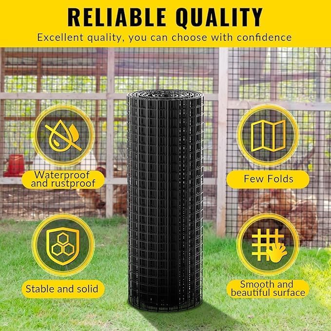 Hardware Cloth 1/2 inch 72 x 50 ft Heavy Duty Black Chicken Wire Fencing 19 Gauge Vinyl Coated Welded Wire Mesh Roll PVC Hardware Cloth Chicken Wire Fencing Garden Fence Tree Guard