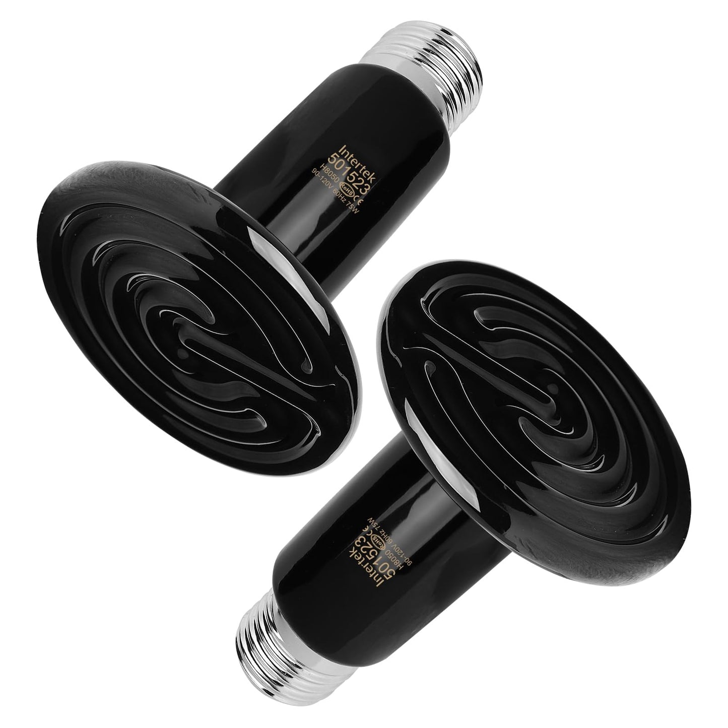 FIVEAGE 2 Pack 75W Black Ceramic Heat Emitter, Reptile Infrared Heat Lamp Bulb, No Light Emitted, Pet Brooder Coop Heater for Amphibians and Reptiles, Lizard, Turtle, Aquarium, Snake