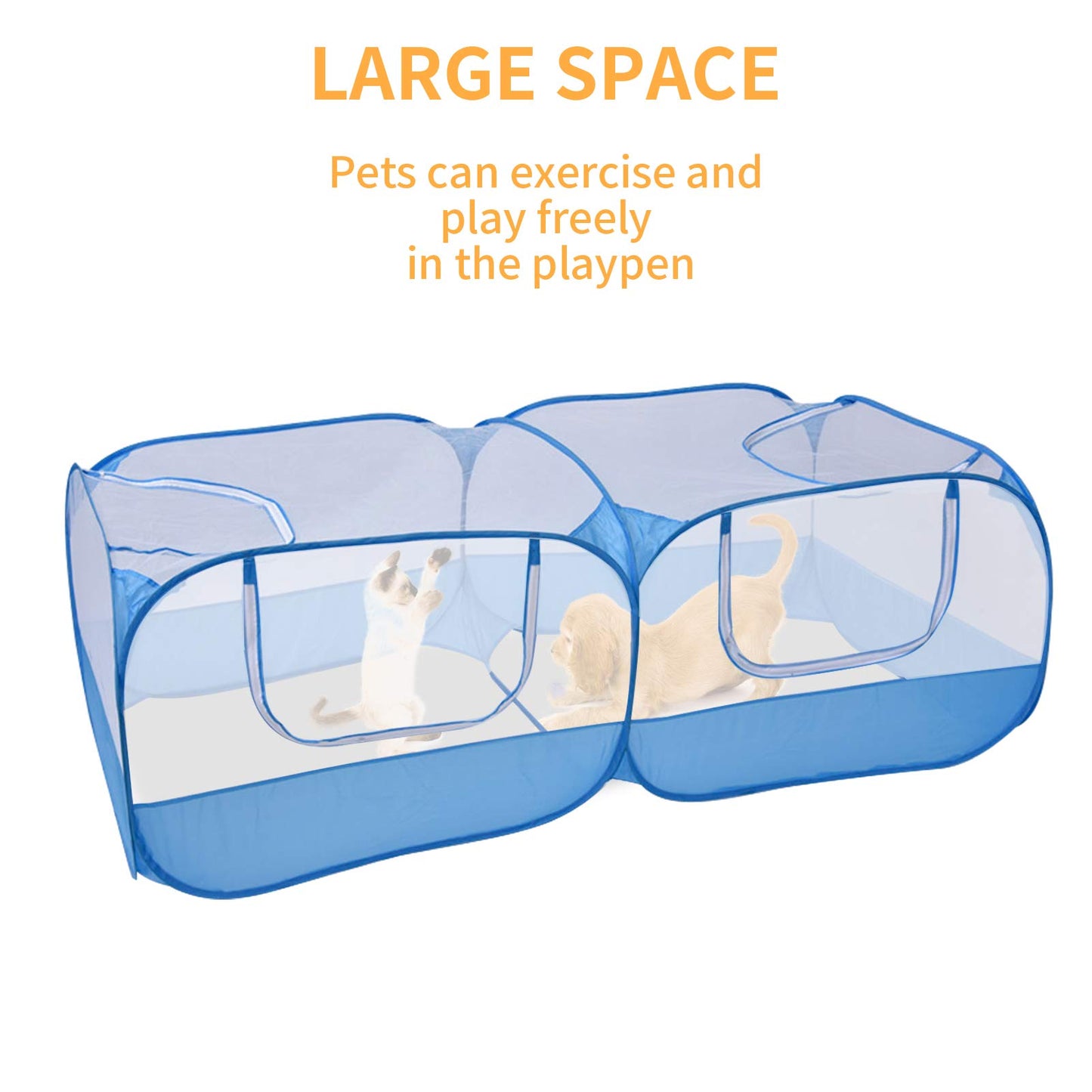 Jhua Pet Playpen for Small Animals, Portable Chicken Run with Cover, Foldable Chicken Coop Outdoor, Play Pens for Small Pets with Transparent Mesh Walls for Chicken Duck Puppy Cat Rabbit (Blue)