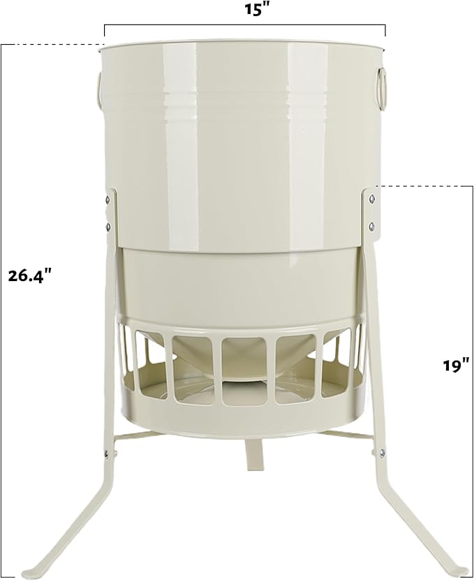 KOL Metal Chicken Feeder - 50lbs Poultry Feeder with 16 Ports, Powder Coated Rust-Proof Design & Smooth Edges for Safe Feeding (Jade White)