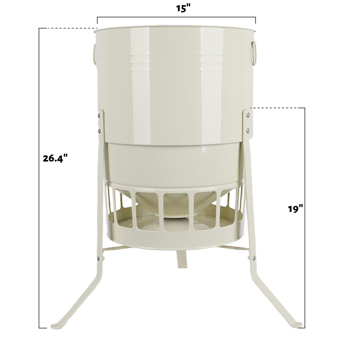 KOL Metal Chicken Feeder - 50lbs Poultry Feeder with 16 Ports, Powder Coated Rust-Proof Design & Smooth Edges for Safe Feeding (Jade White)