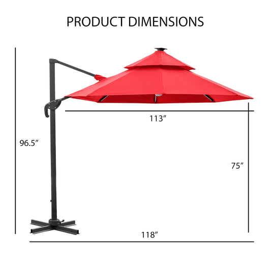 Greemotion Pire 8-foot Cantilever UV-resistant Shade Rotation Tilt Umbrella with Heavy Base and Built-in Solar Panel LED Light for Outdoor, Porch, Pool, Deck, Beige