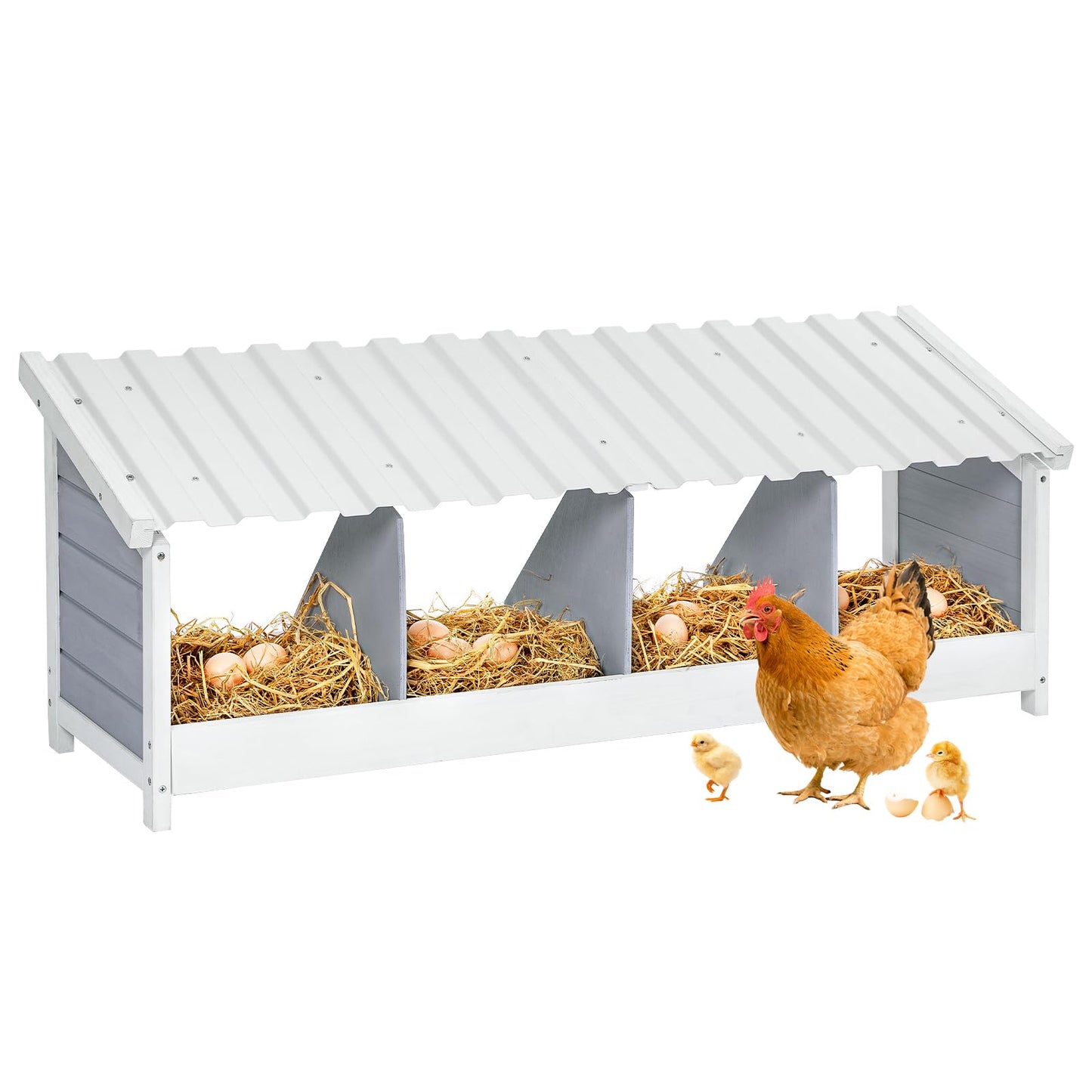 PETSFIT 4 Holes Chicken Nesting Box-All Weather PVC Roof and Chicken Perch