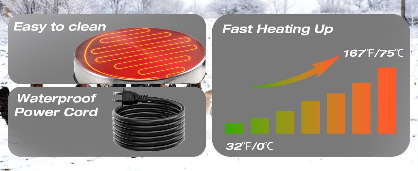 H&G lifestyles Chicken Water Heater Base for Chicken Waterer Poultry Drinker Heated Water Stainless Steel Heater for Winter Deicer Poultry Care