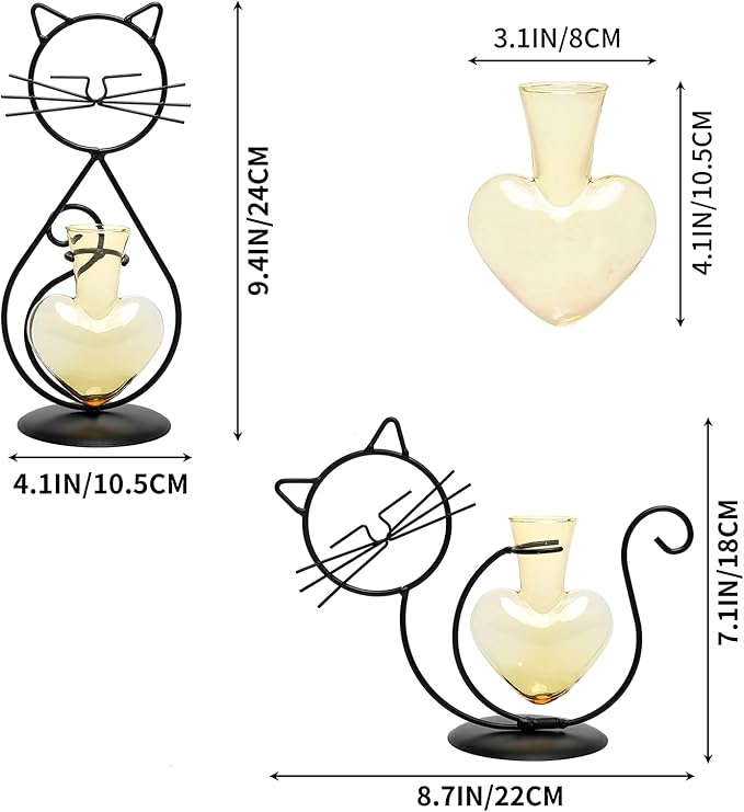 Plant Terrarium Plants Propagation Station Cat Lover Gifts for Women Home Office Decor Cat Desk Accessories