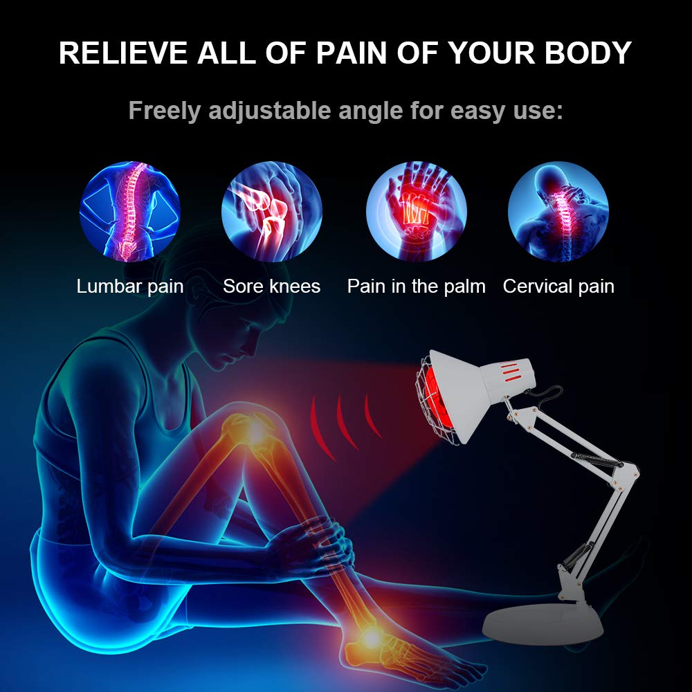 Serfory Infrared Lamp, 150W Near Infrared Light Therapy with Stand Sturdy, Adjustable Red Light Heat Lamp Intensity & Angle, Red Light Therapy Bulb for Body Neck Shoulder Joints Back Pain Relief