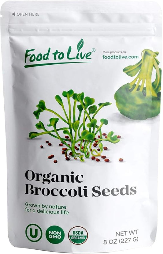 Food to Live Organic Broccoli Seeds for Sprouting, 8 Ounces – Non-GMO, Vegan, Kosher, Sirtfood, Bulk. Rich in Sulforaphane, Vitamin C. Grow Sprouts, Microgreens for Salads, and Sandwiches