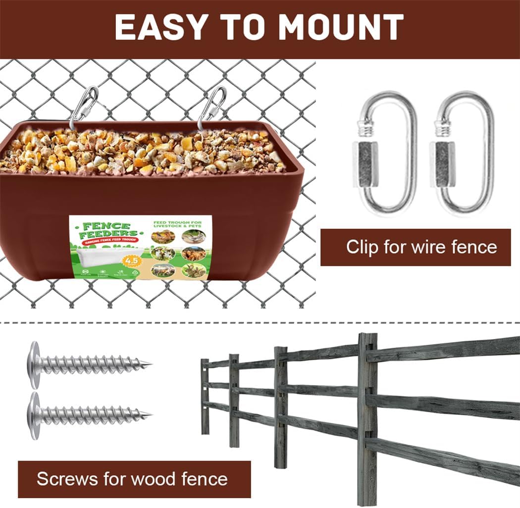 Chicken Feeder 2pcs Goat Feeders with Clips Hanging Fence Poultry Feeding Equipment Chicken Trough Plastic Feeding Container for Poultry Livestock 4.5 Quart