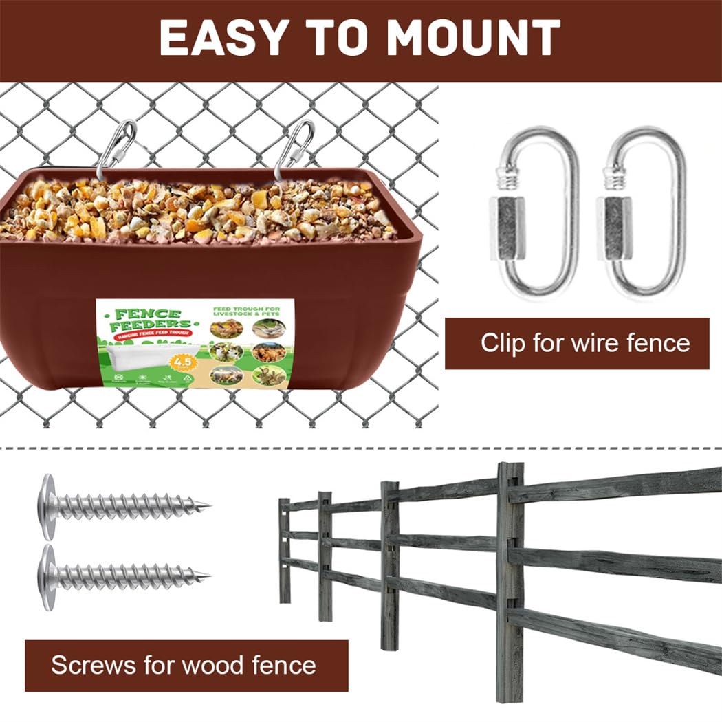 Chicken Feeder 2pcs Goat Feeders with Clips Hanging Fence Poultry Feeding Equipment Chicken Trough Plastic Feeding Container for Poultry Livestock 4.5 Quart