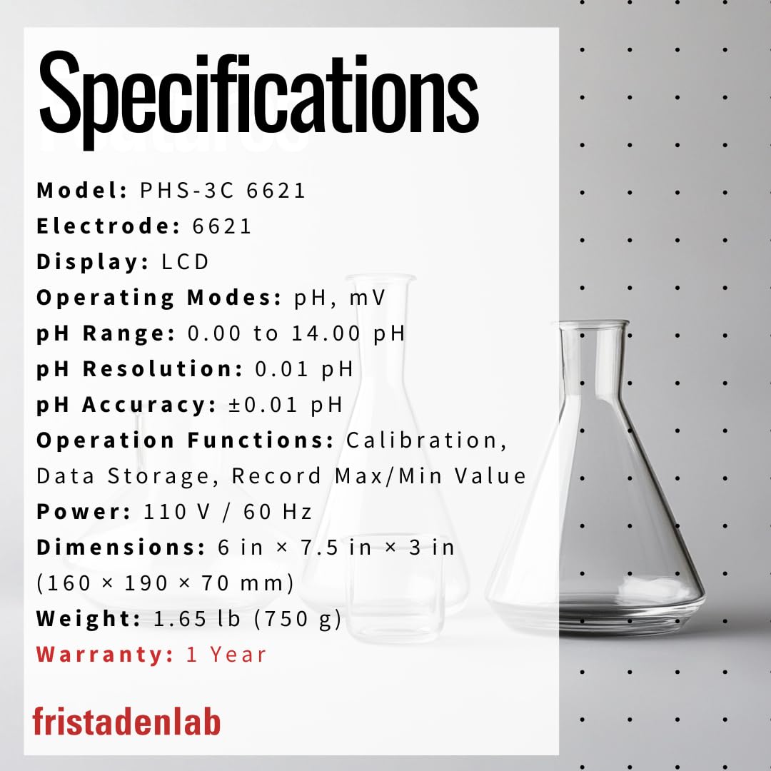 Fristaden Lab Benchtop pH Meter | USA Company | 6621 Electrode for Semi-Soft Foods and Fruits | High-Accuracy (0.01 pH) | Calibration Solutions Included
