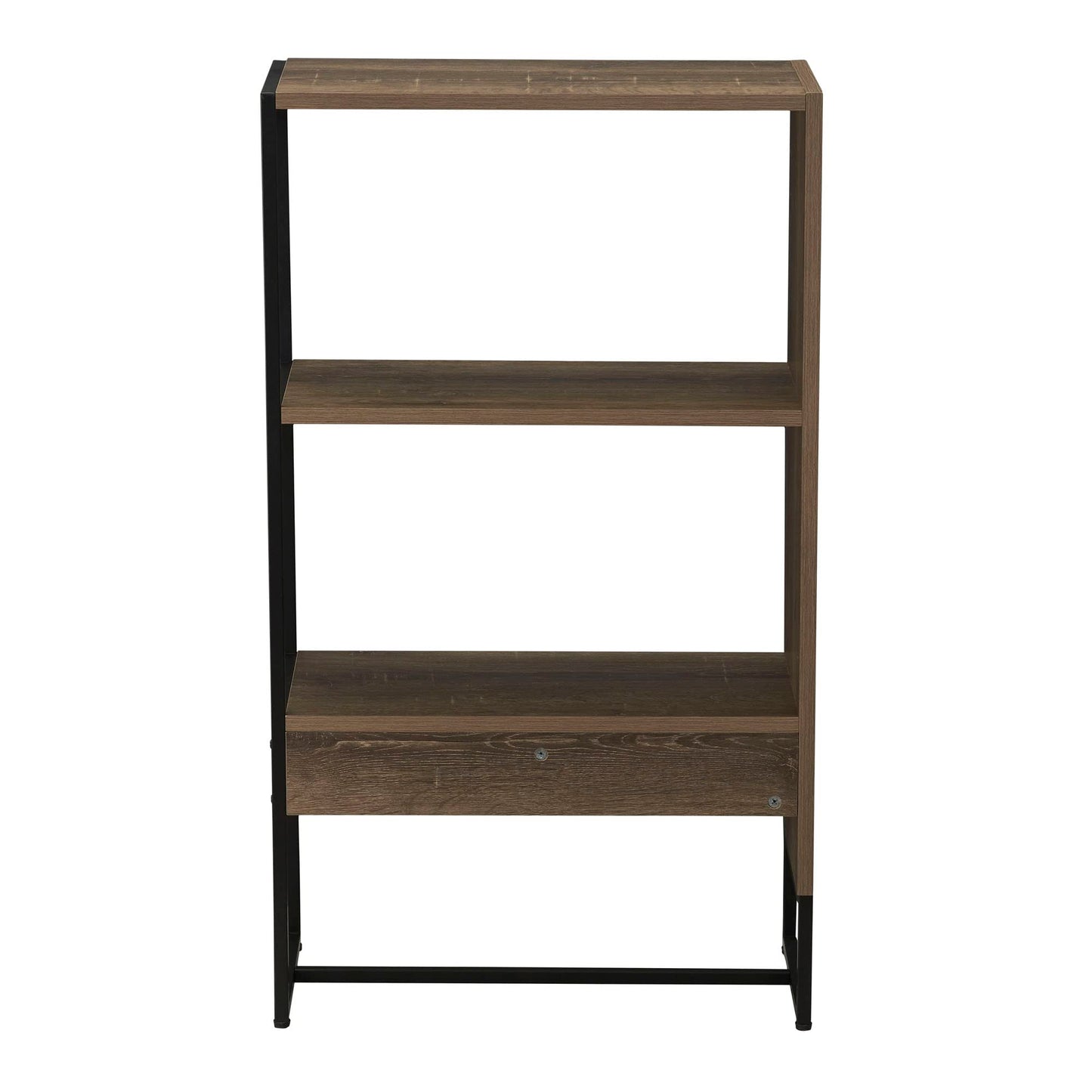 Household Essentials Wrap 3 Shelf Open Storage Bookshelf Ashwood Rustic Wood Grain and Black Metal