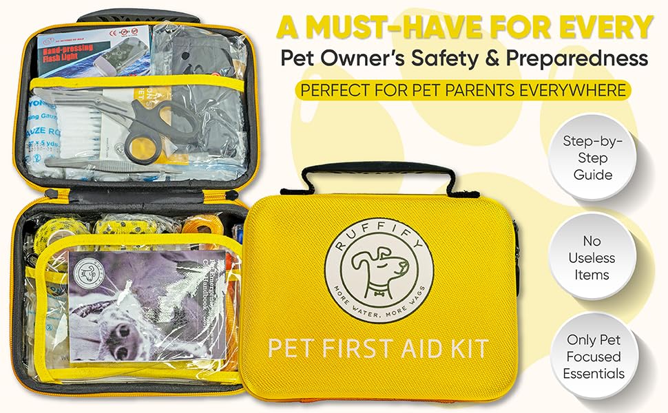 Ruffify Pet First Aid Kit for Dogs & Cats – 27 Key Items Emergency Kit with Mini Pouch for Boating, Sailing, Home, Office, Travel, Vacations & Outdoor Adventures