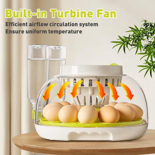 Incubators for Hatching Eggs, 12 Egg Incubator with Automatic Egg Turning and Humidity Control, Incubator for Chicken/Quail/Duck Eggs with Temperature Control/LED Egg Candler, 360 Degree View