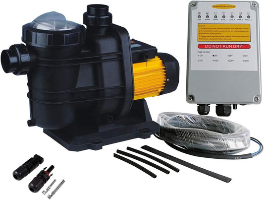 PWS Solar Powered Swimming Pool Pump, 72VDC, 1.6HP, 62ft, 136GPM, Solar Water Pump with MPPT Controller, Suitable for Salt Water, JP31-19/1200