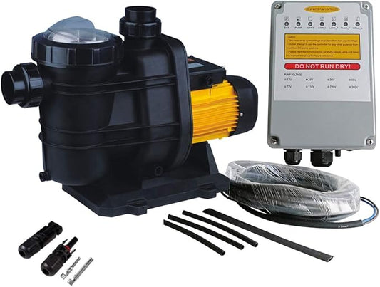 PWS Solar Powered Swimming Pool Pump, 72VDC, 1.6HP, 62ft, 136GPM, Solar Water Pump with MPPT Controller, Suitable for Salt Water, JP31-19/1200