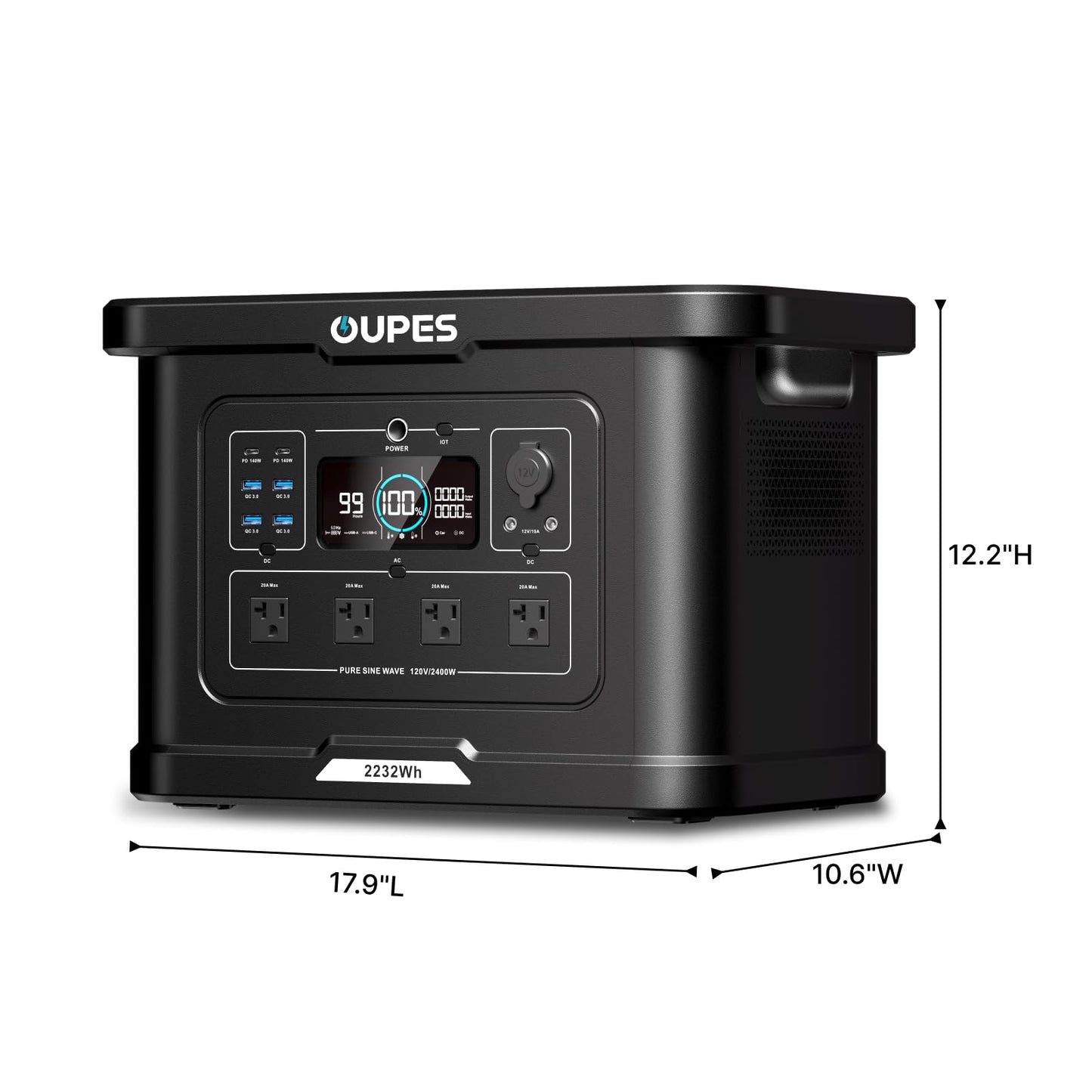 OUPES Exodus 2400 Portable Power Station 2400W (Boost 2600W, Surge 4500W), 2232Wh LiFePO4 Battery Generator, 0-80% Charge in 1.2H, Solar Ready for Home Backup, Camping & RV Essentials