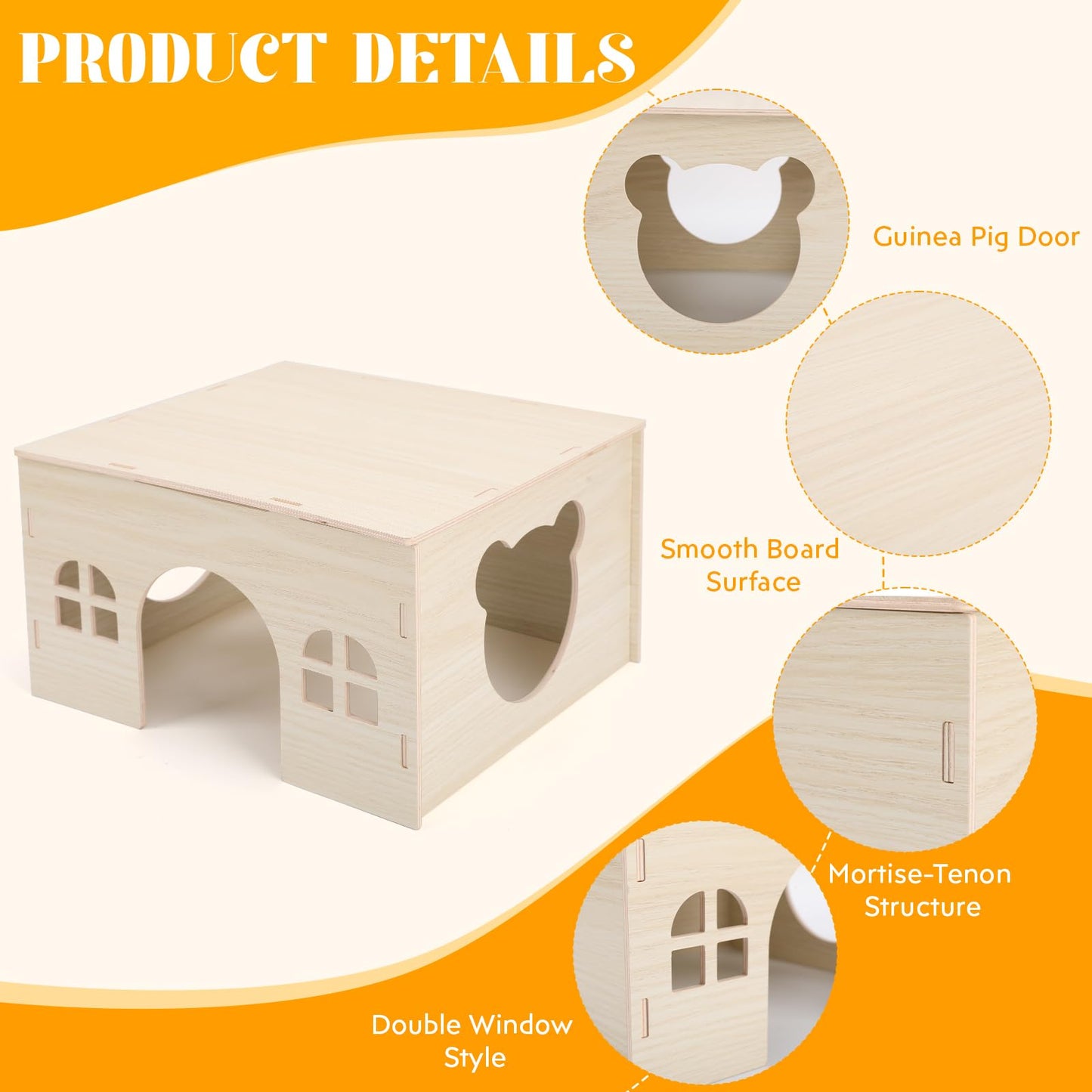 Guinea Pig Hideout Wooden House, Hamster House, Chinchilla Castle and Guinea Pig Hut with Windows, Small Animal Houses and Habitats for Hedgehogs, Rats, Ferret, Gerbils