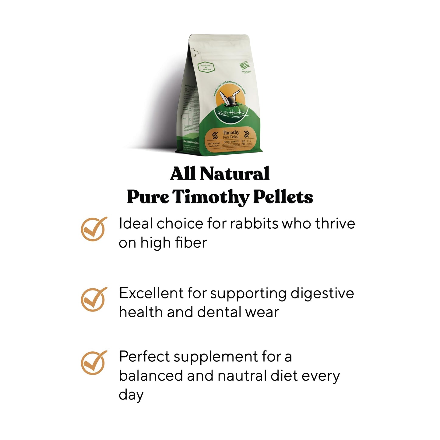 Rabbit Hole Hay - All Natural Pure Timothy Pellets for Small Pets - 12 oz - High-Fiber Feed