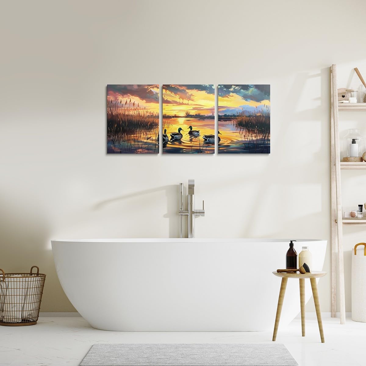Wild Duck Canvas Wall Art for Living Room Bedroom,Hunt Wild Animals Wall Painting Teens Girls Boys Lake House Sunset Scenery Picture Wall Decor Rustic Farmhouse Wall Art for Home Decor 12"x16"x 3Pcs