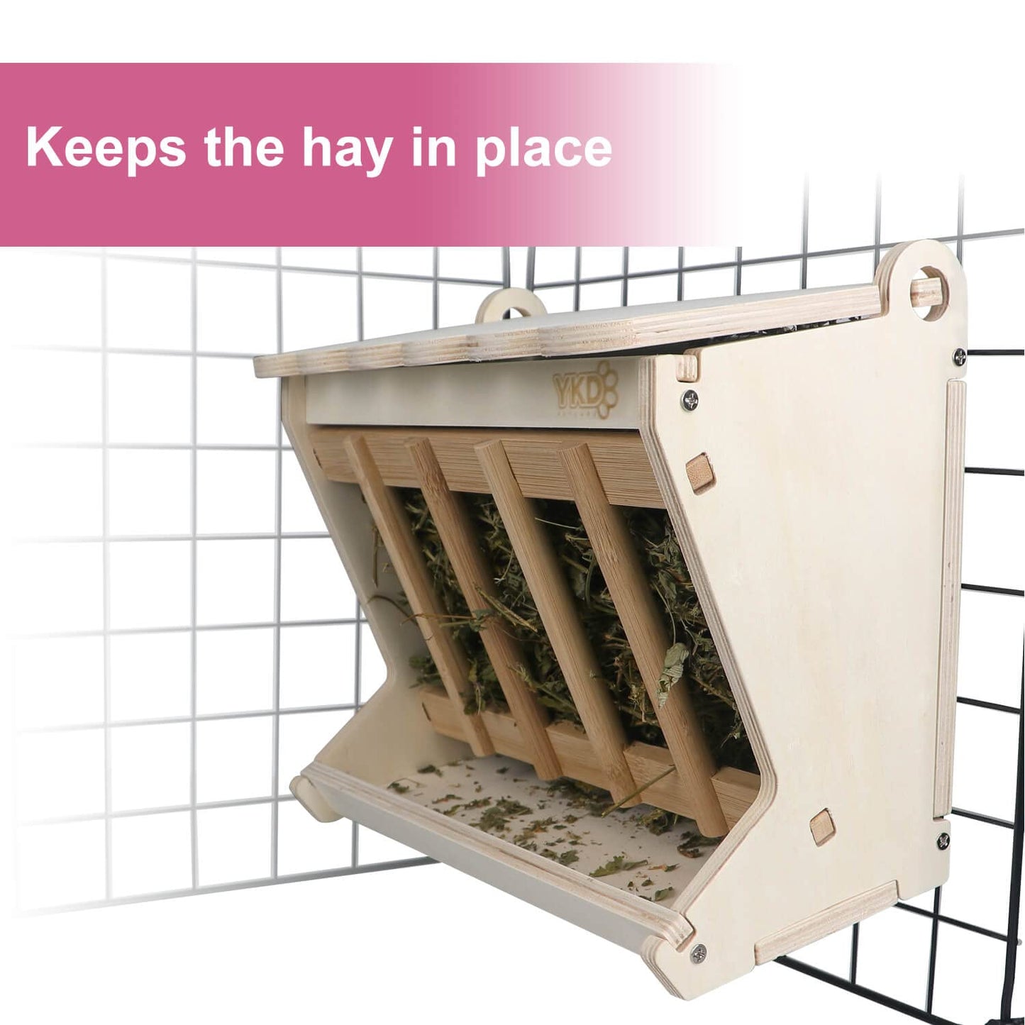 Pet Wooden Hay Feeder for Rabbits, Guinea Pigs, and Chinchillas - Alfalfa Timothy Dispenser, Less Wasted Small Animals Manger (Hanging Large)