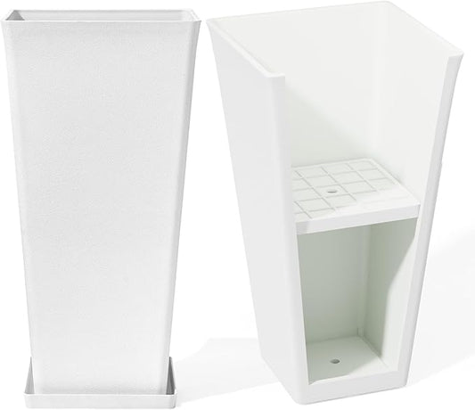 LA Jolie Muse 30 inch Tall White Planters Set of 2,Indoor/Outdoor Rectanglar Large Plant Pots,V Shaped Taper Planter for Front Door.