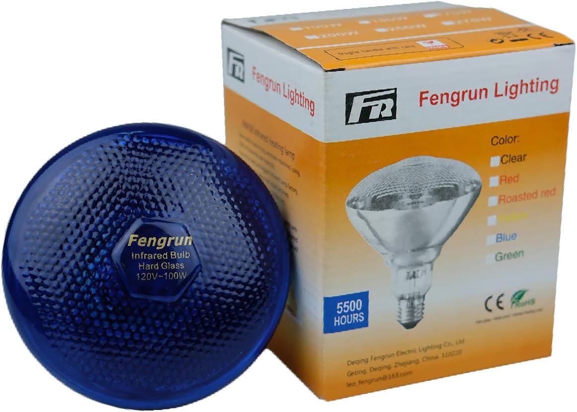 Fengrun Infrared Bulb Red Hard Explosion-Proof Glass Infrared Heat Lamp Bulb for Chicks, Chicken, Pet,Bathroom Warming Light Bulb (Blue-150w)