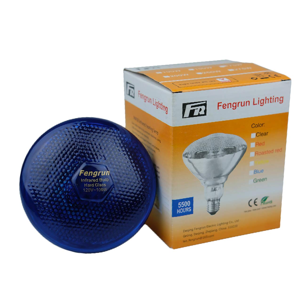 Fengrun Infrared Bulb Red Hard Explosion-Proof Glass Infrared Heat Lamp Bulb for Chicks, Chicken, Pet,Bathroom Warming Light Bulb (Blue-150w)